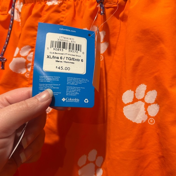 Columbia Orange Clemson Tigers Swim Shorts with White Paw Prints size XL NWT - Picture 4 of 9